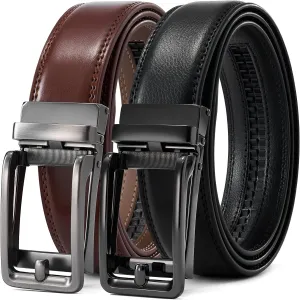 28"-68" Men's Leather Ratchet Dress Belt Big And Tall With Automatic Buckle