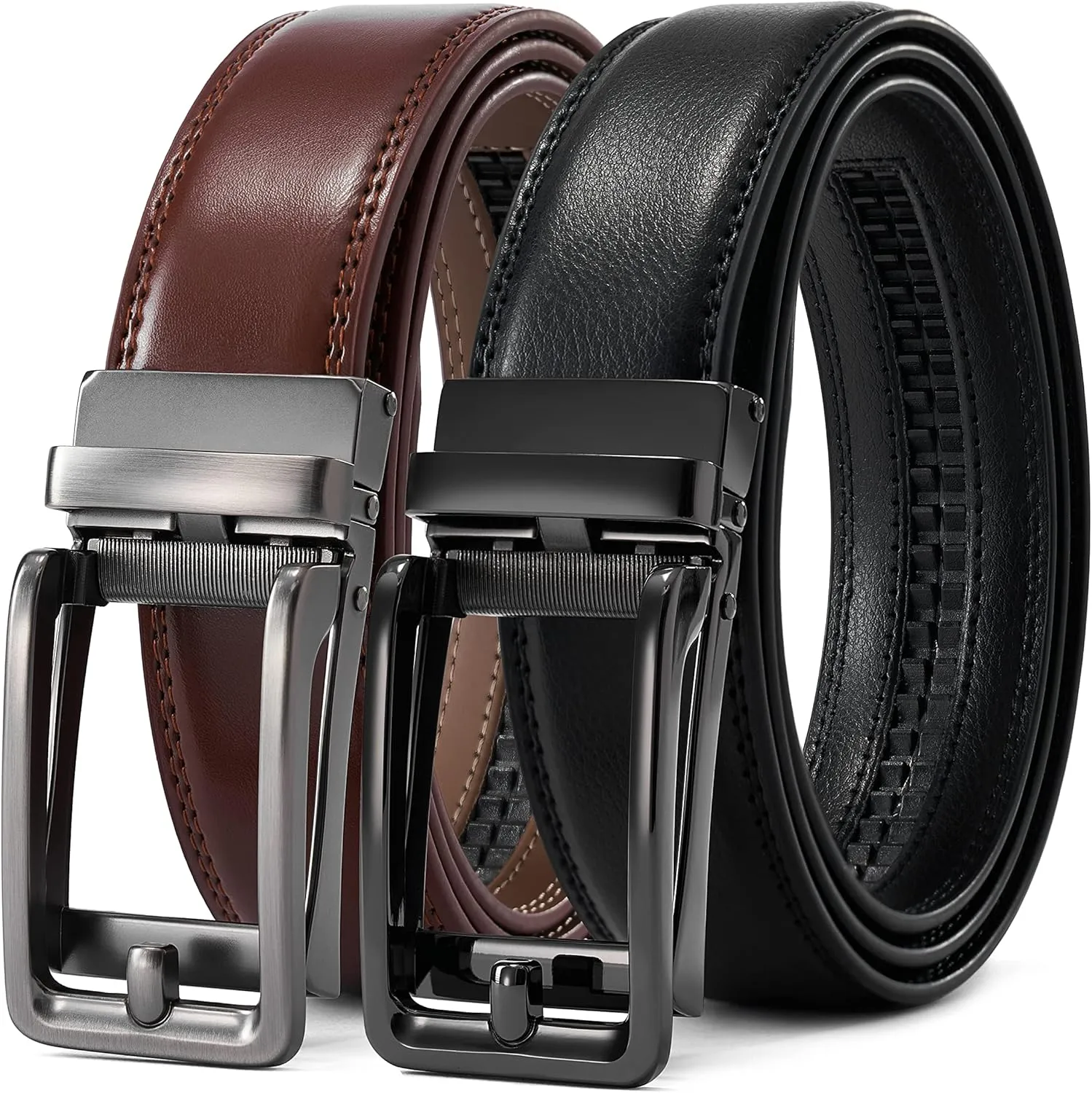 28"-68" Men's Leather Ratchet Dress Belt Big And Tall With Automatic Buckle