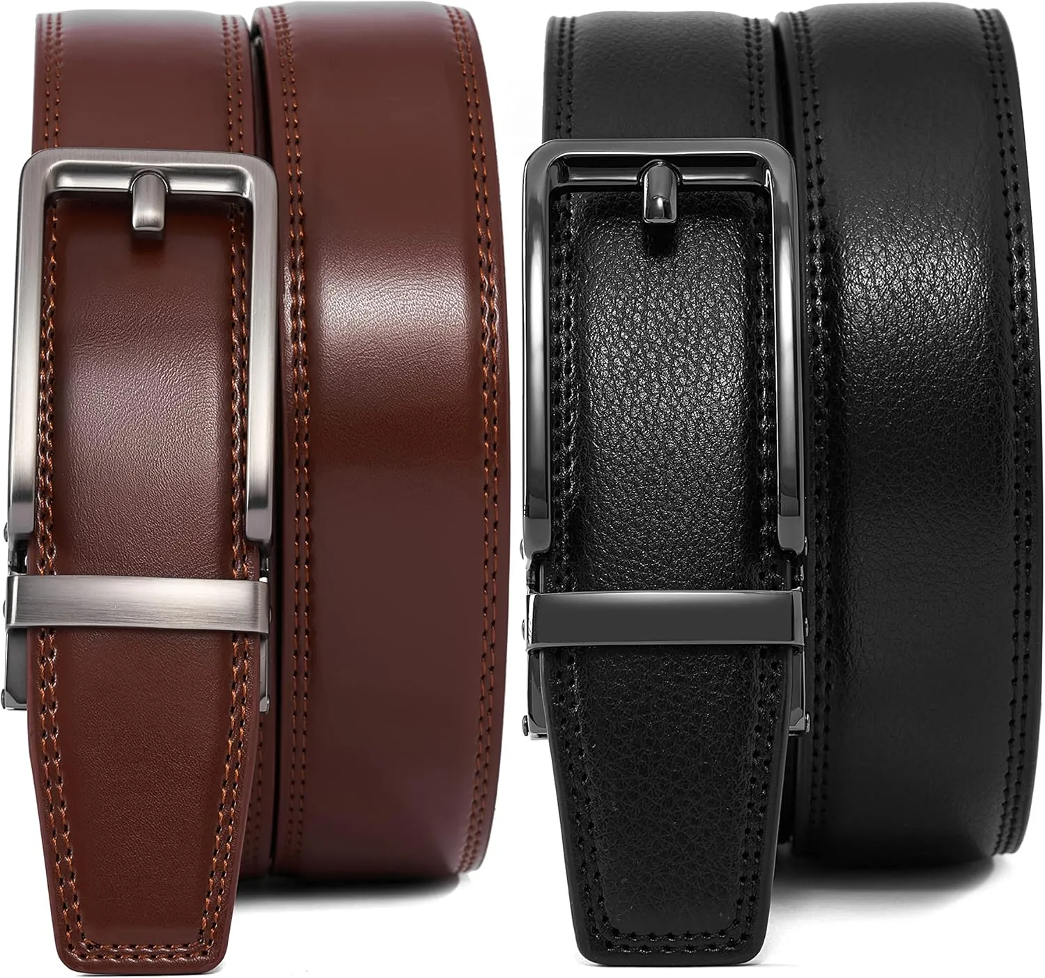 28"-68" Men's Leather Ratchet Dress Belt Big And Tall With Automatic Buckle