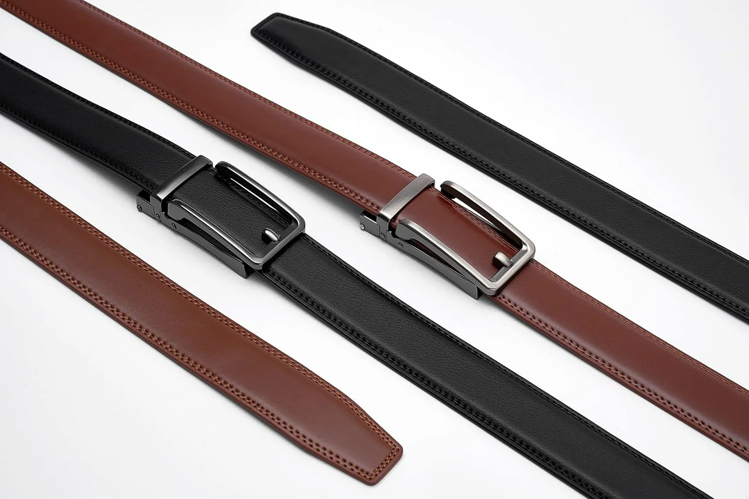 28"-68" Men's Leather Ratchet Dress Belt Big And Tall With Automatic Buckle
