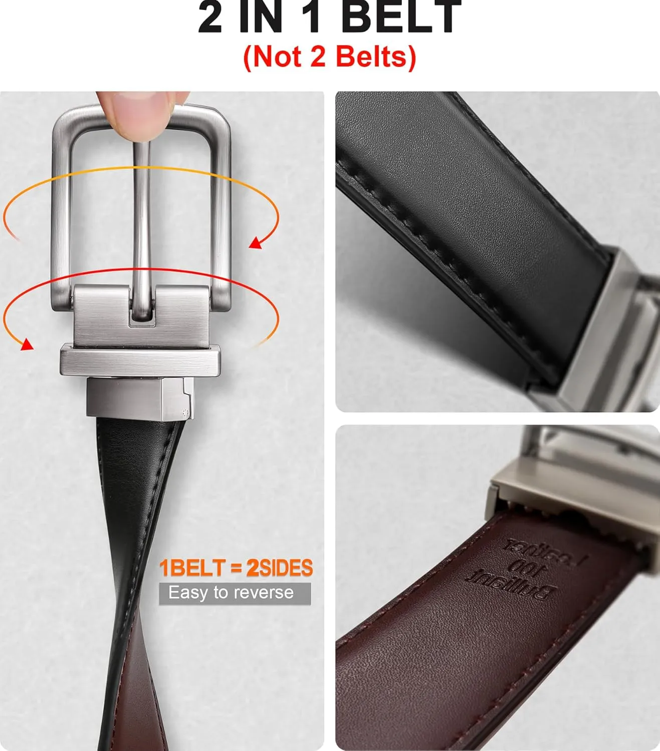 BULLIANT Men's Belt,Reversible Belt Adjustable For Gift Men 1.25??-Cut For Fit-2 Sides in 1 Belt(Not 2)