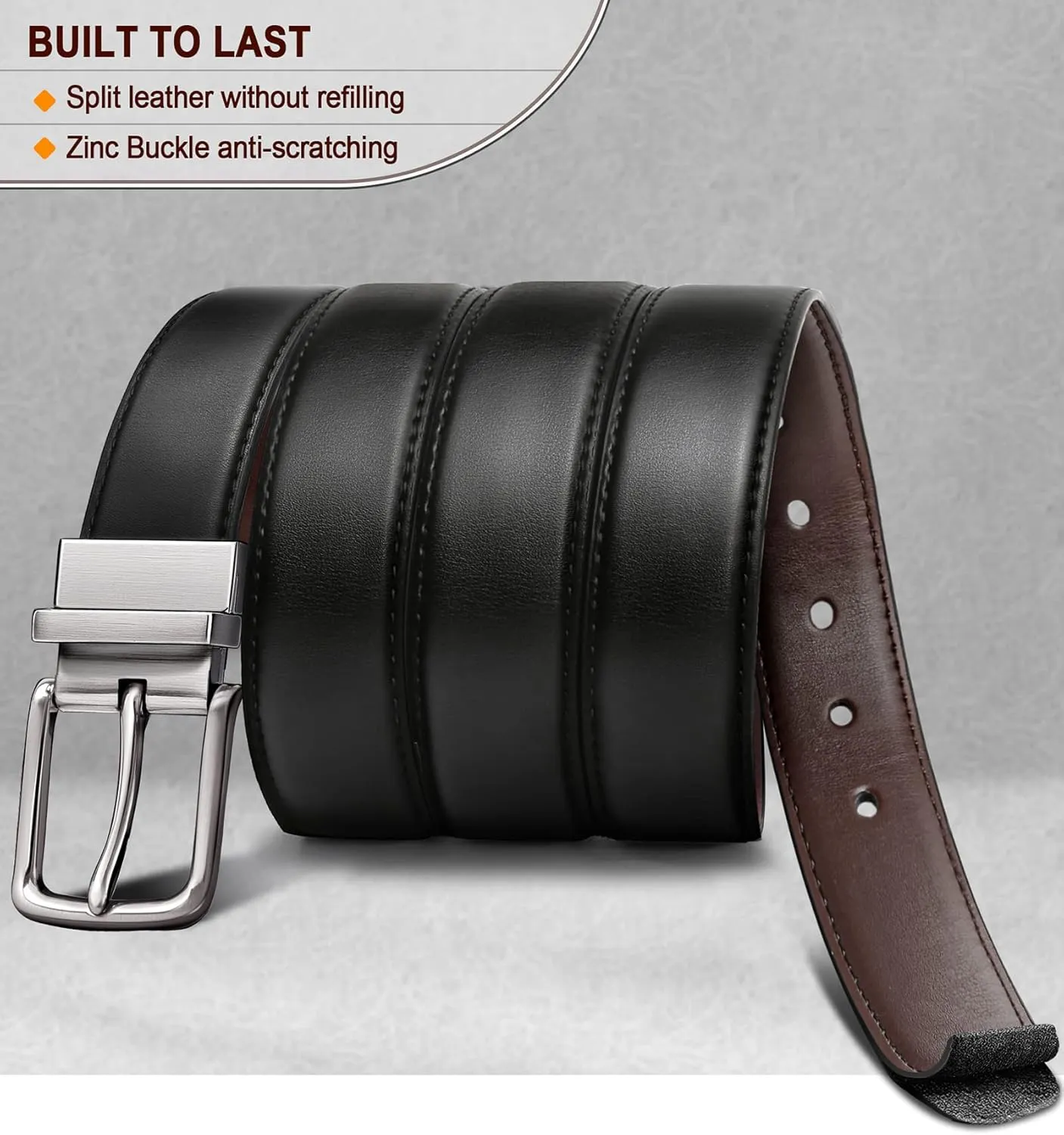 BULLIANT Men's Belt,Reversible Belt Adjustable For Gift Men 1.25??-Cut For Fit-2 Sides in 1 Belt(Not 2)