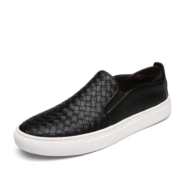 Casual Loafers Male Sneakers Weaving Leather Dress Shoes