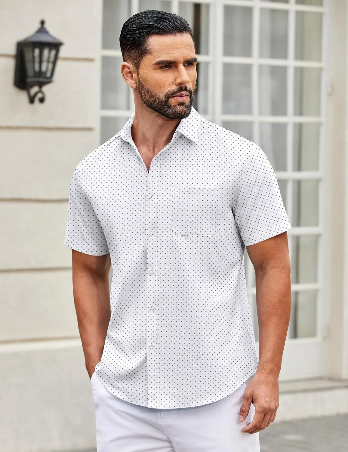 COOFANDY Mens Short Sleeve Casual Button Down Shirts Summer Untucked Dress Shirts with Pocket