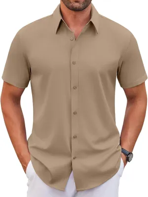 COOFANDY Men's Stretch Dress Shirts Short Sleeve Wrinkle Free Casual Button Down Shirts