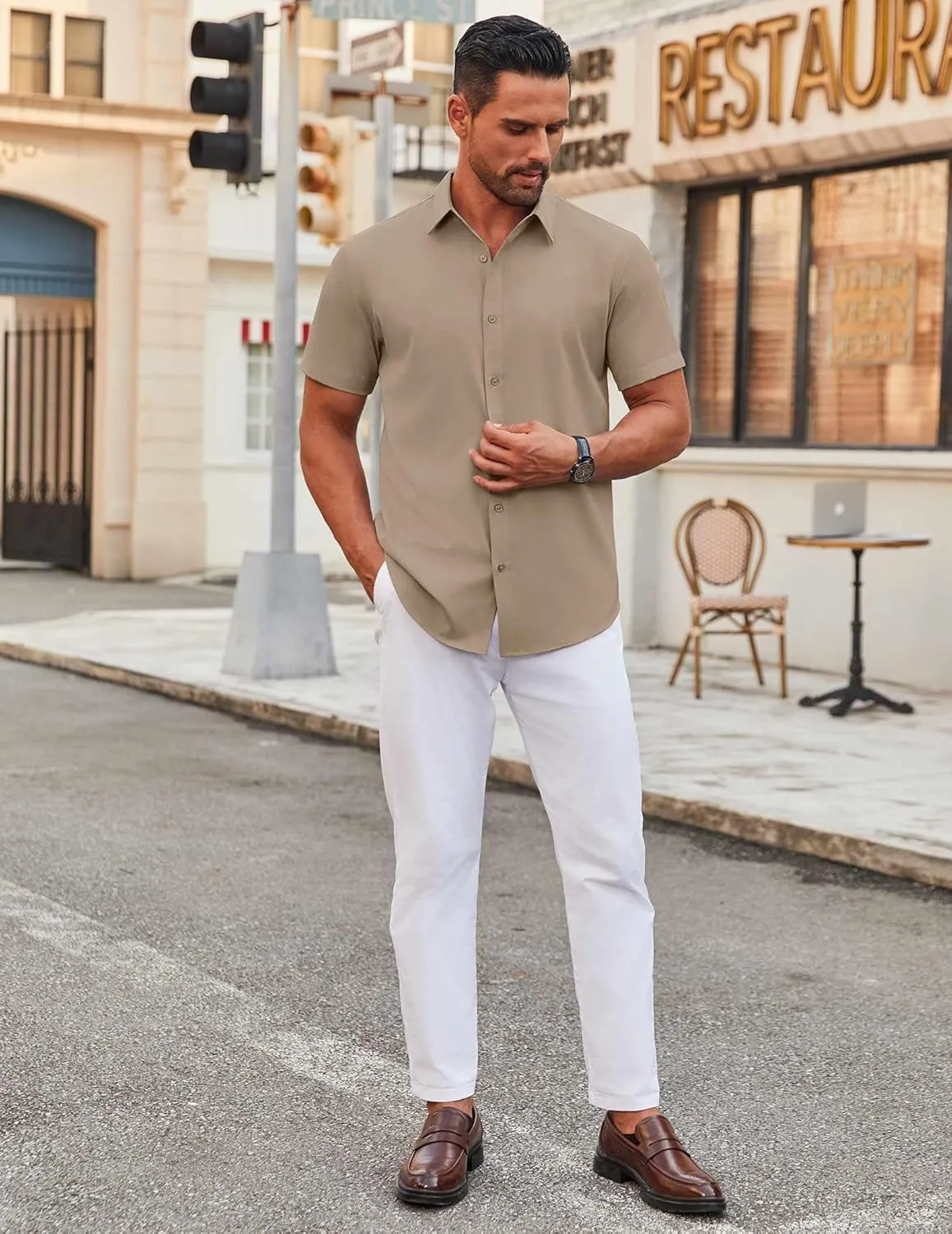 COOFANDY Men's Stretch Dress Shirts Short Sleeve Wrinkle Free Casual Button Down Shirts
