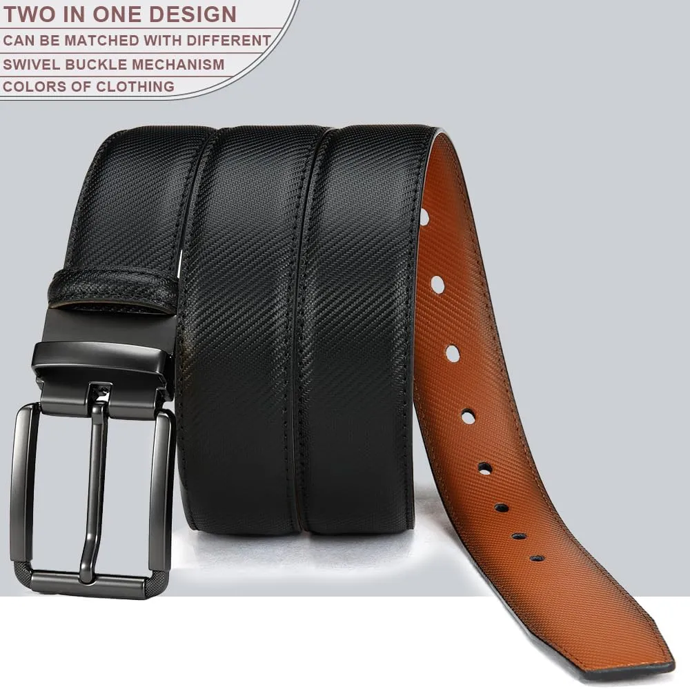 DOOPAI Reversible Leather Belt for Men 1.25" - Dual Sided Dress and Casual Belt, Trim to Fit, 2 Styles in One Belt