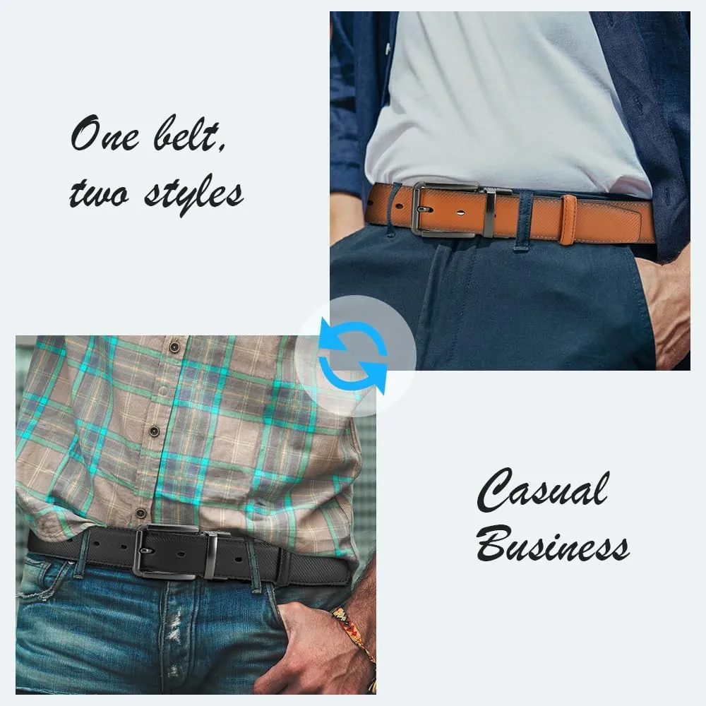 DOOPAI Reversible Leather Belt for Men 1.25" - Dual Sided Dress and Casual Belt, Trim to Fit, 2 Styles in One Belt