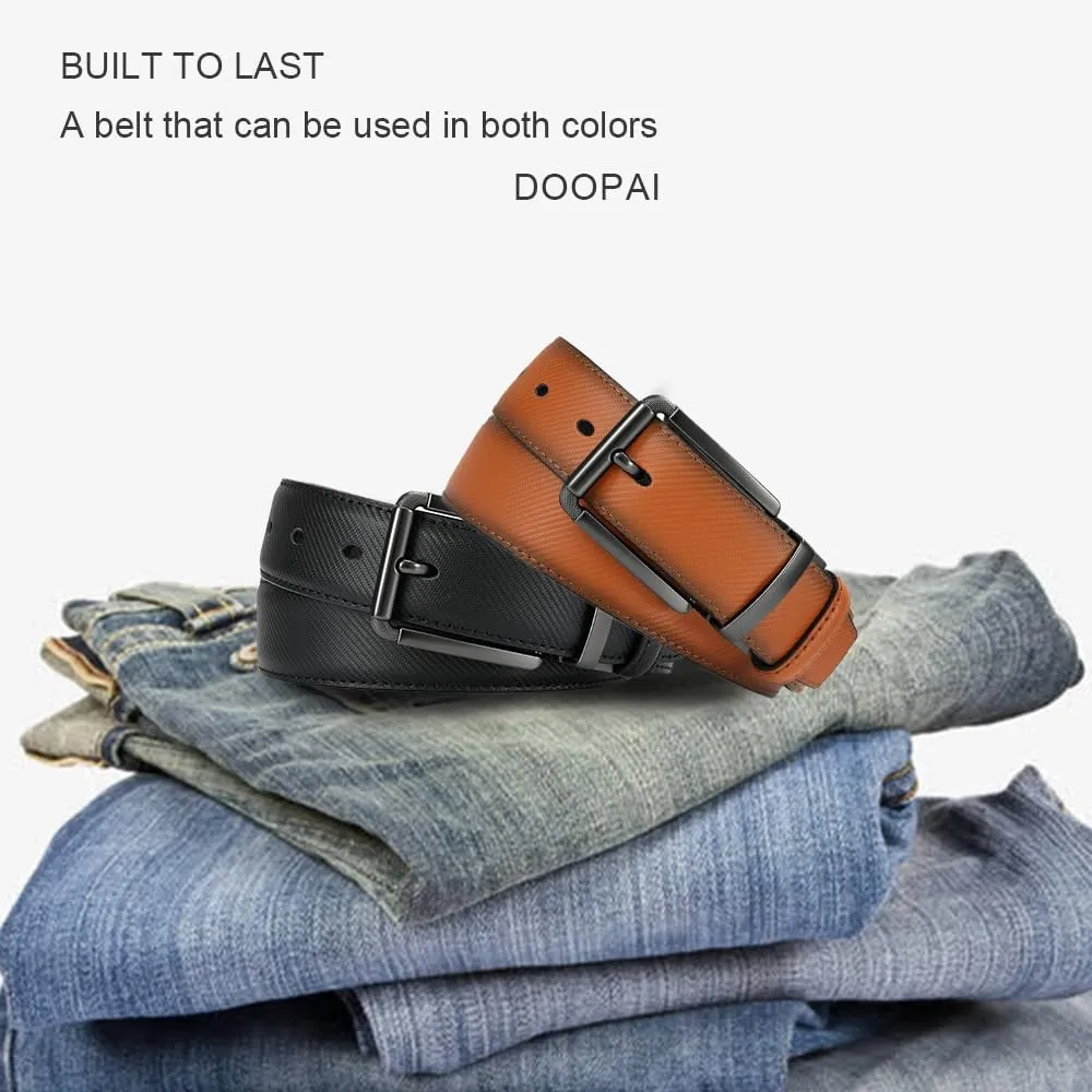 DOOPAI Reversible Leather Belt for Men 1.25" - Dual Sided Dress and Casual Belt, Trim to Fit, 2 Styles in One Belt