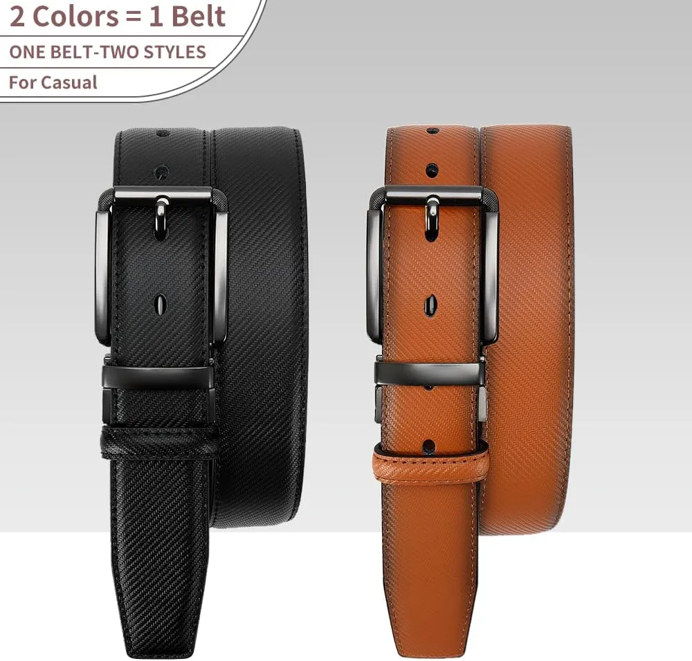 DOOPAI Reversible Leather Belt for Men 1.25" - Dual Sided Dress and Casual Belt, Trim to Fit, 2 Styles in One Belt