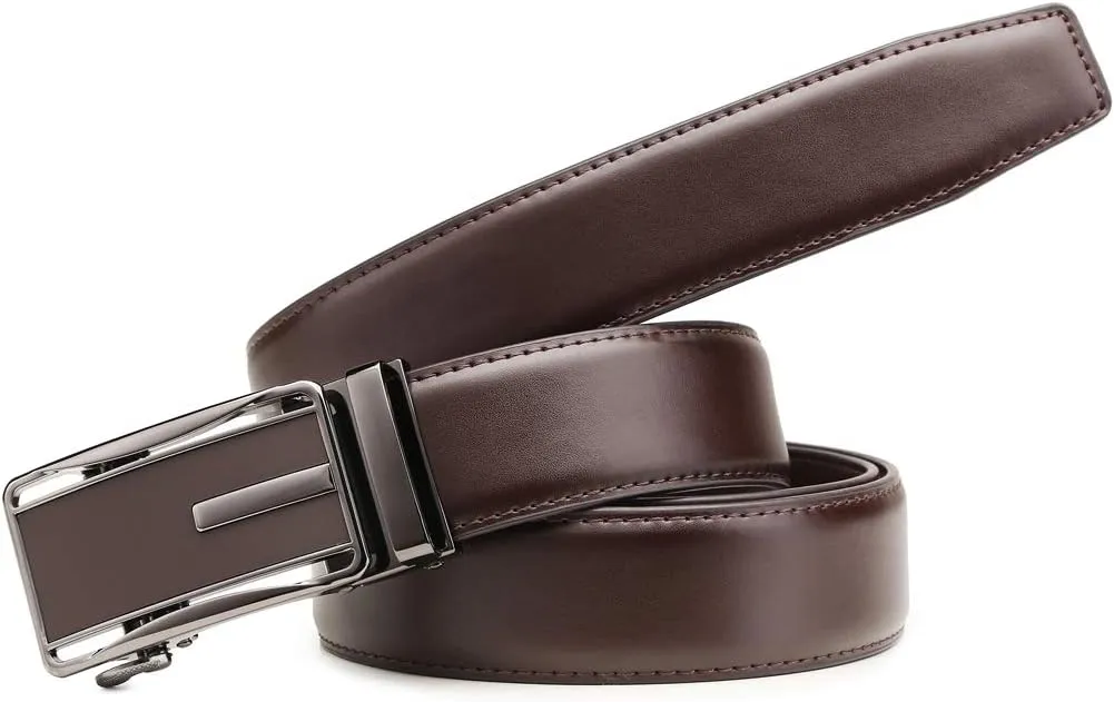 Founders & C Mens Belt 2 Pack,Leather Ratchet Click Belt Dress with Slide Buckle 1 3/8" in Gift Set Box- Size Adjustable