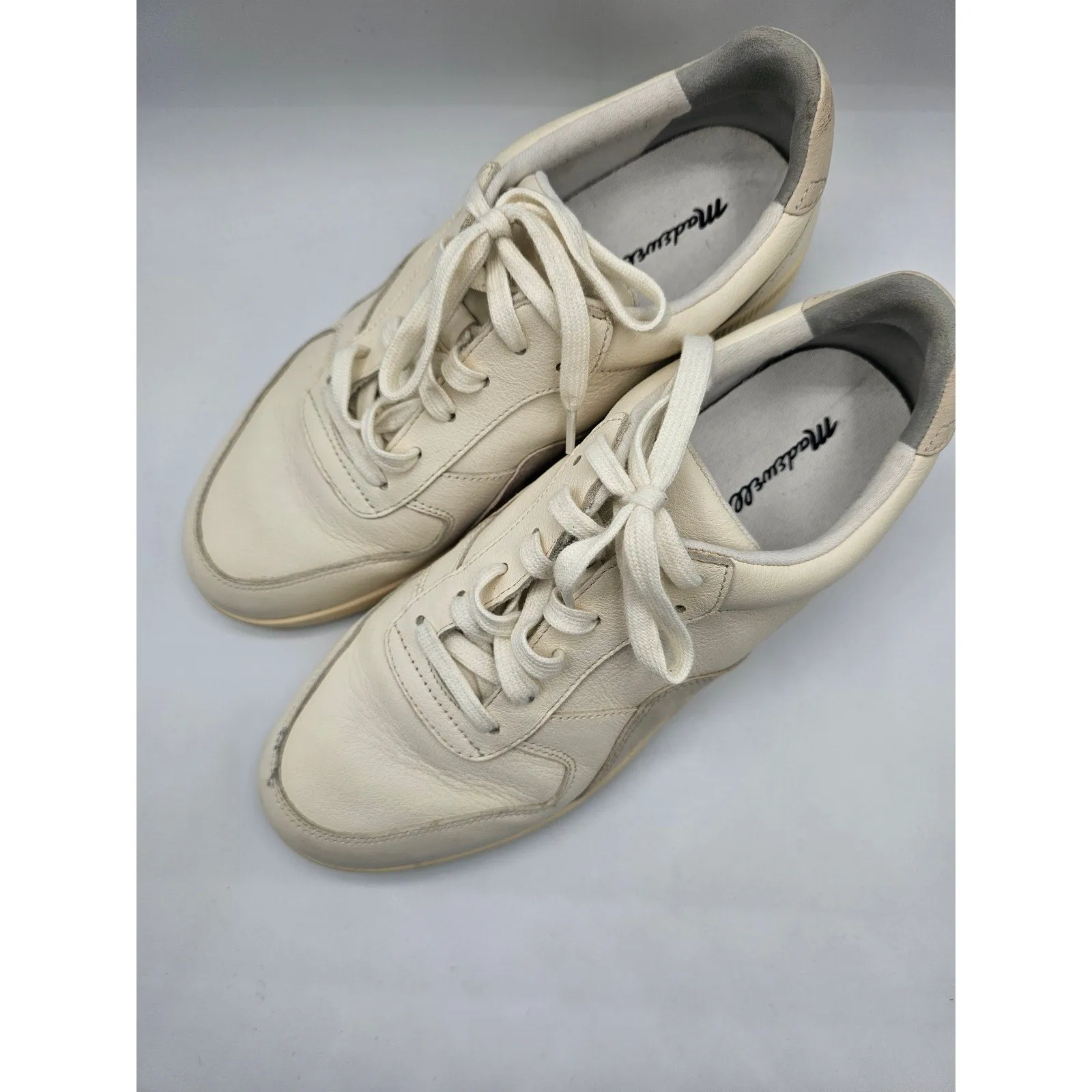 Madewell Womens Sz 9.5 Lace Up White Leather Court Sneakers Tennis Shoes