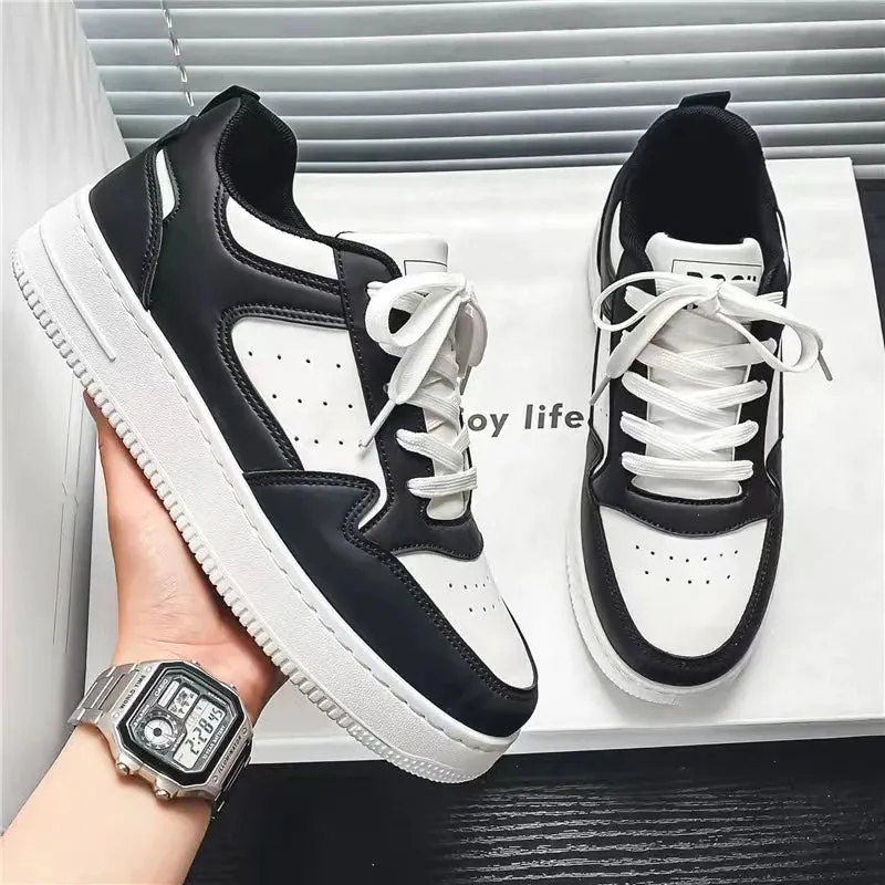 Men’s Fashion White Sneakers | Lace-Up Skateboard Shoes with Thick Sole | Versatile Vulcanized Footwear