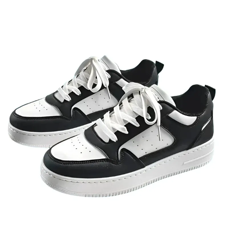 Men’s Fashion White Sneakers | Lace-Up Skateboard Shoes with Thick Sole | Versatile Vulcanized Footwear