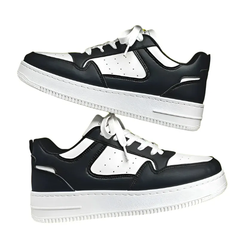 Men’s Fashion White Sneakers | Lace-Up Skateboard Shoes with Thick Sole | Versatile Vulcanized Footwear