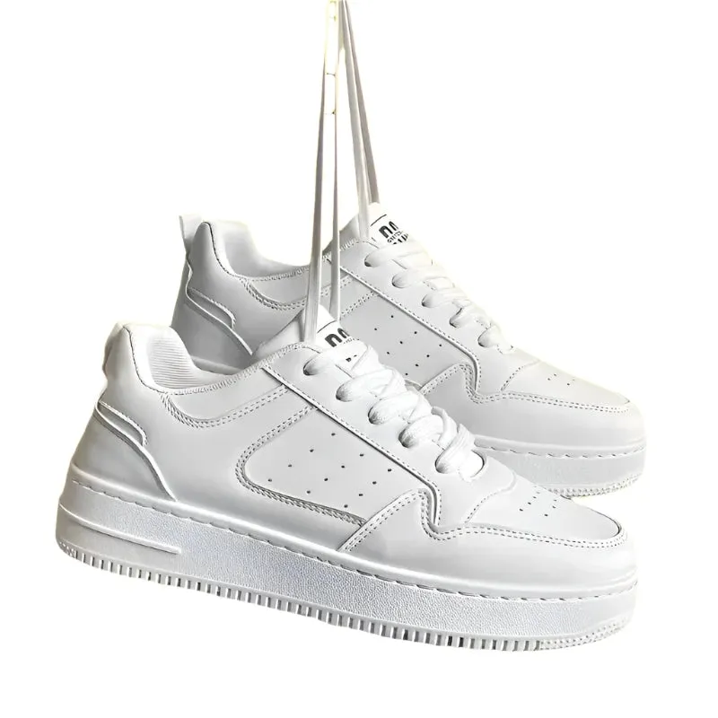 Men’s Fashion White Sneakers | Lace-Up Skateboard Shoes with Thick Sole | Versatile Vulcanized Footwear