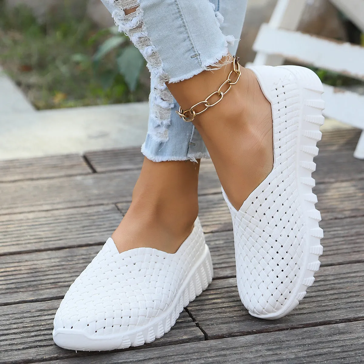 Mesh Surface Shoes Breathable One Pedal White Shoes Low Cut Sports Casual Women Pumps