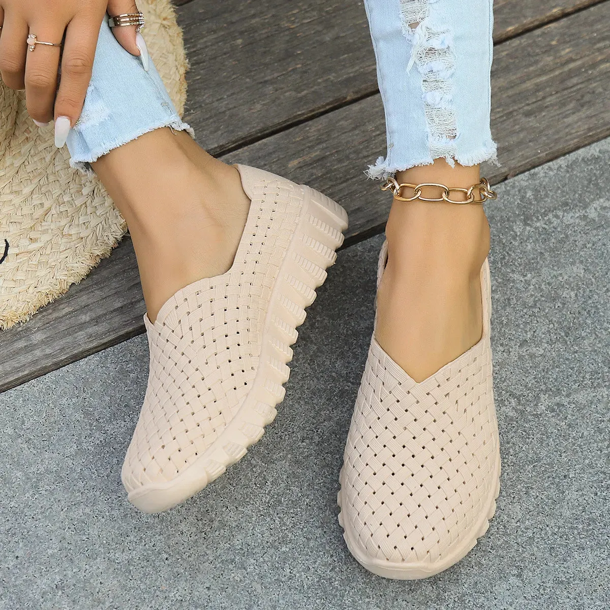 Mesh Surface Shoes Breathable One Pedal White Shoes Low Cut Sports Casual Women Pumps
