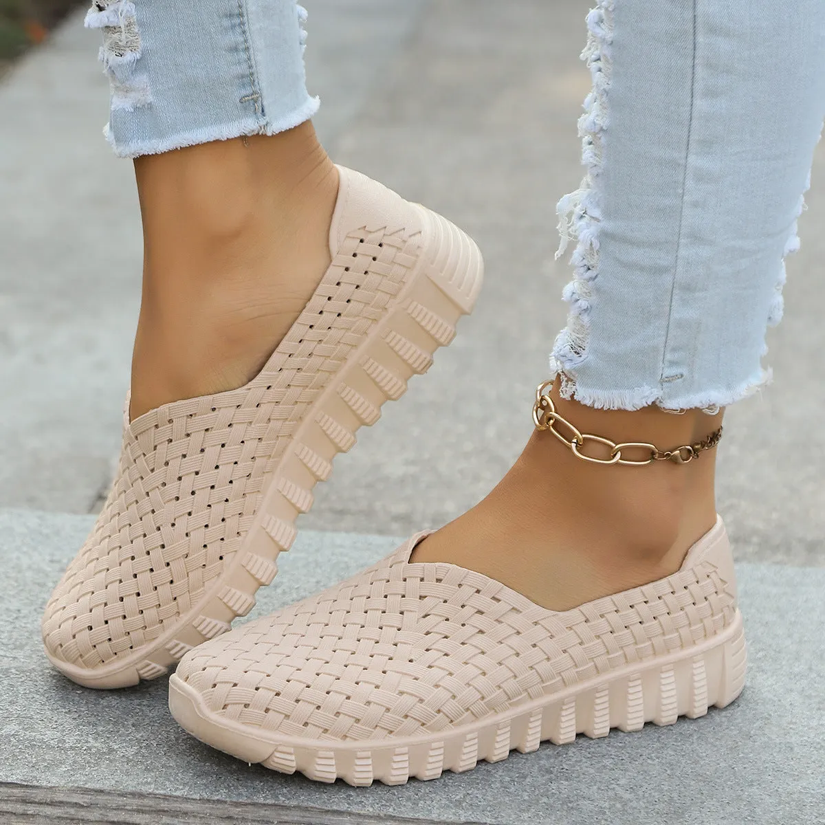 Mesh Surface Shoes Breathable One Pedal White Shoes Low Cut Sports Casual Women Pumps