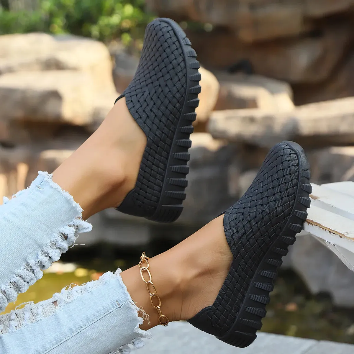 Mesh Surface Shoes Breathable One Pedal White Shoes Low Cut Sports Casual Women Pumps