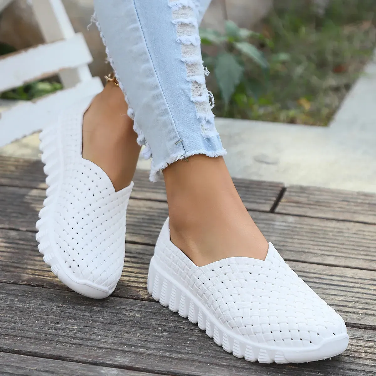Mesh Surface Shoes Breathable One Pedal White Shoes Low Cut Sports Casual Women Pumps