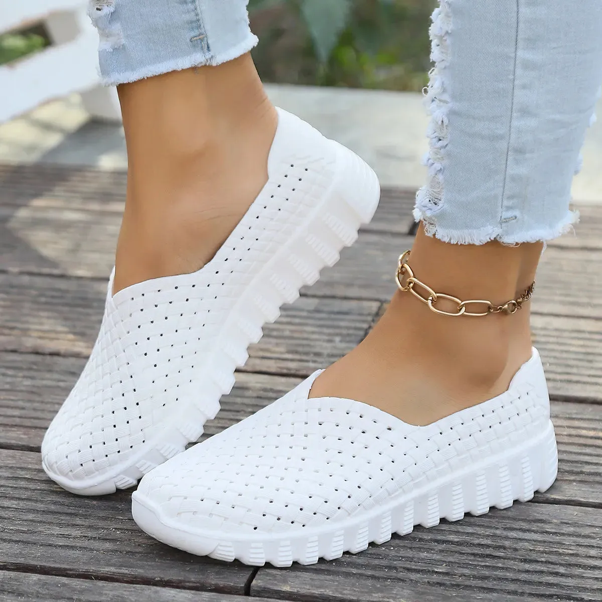 Mesh Surface Shoes Breathable One Pedal White Shoes Low Cut Sports Casual Women Pumps