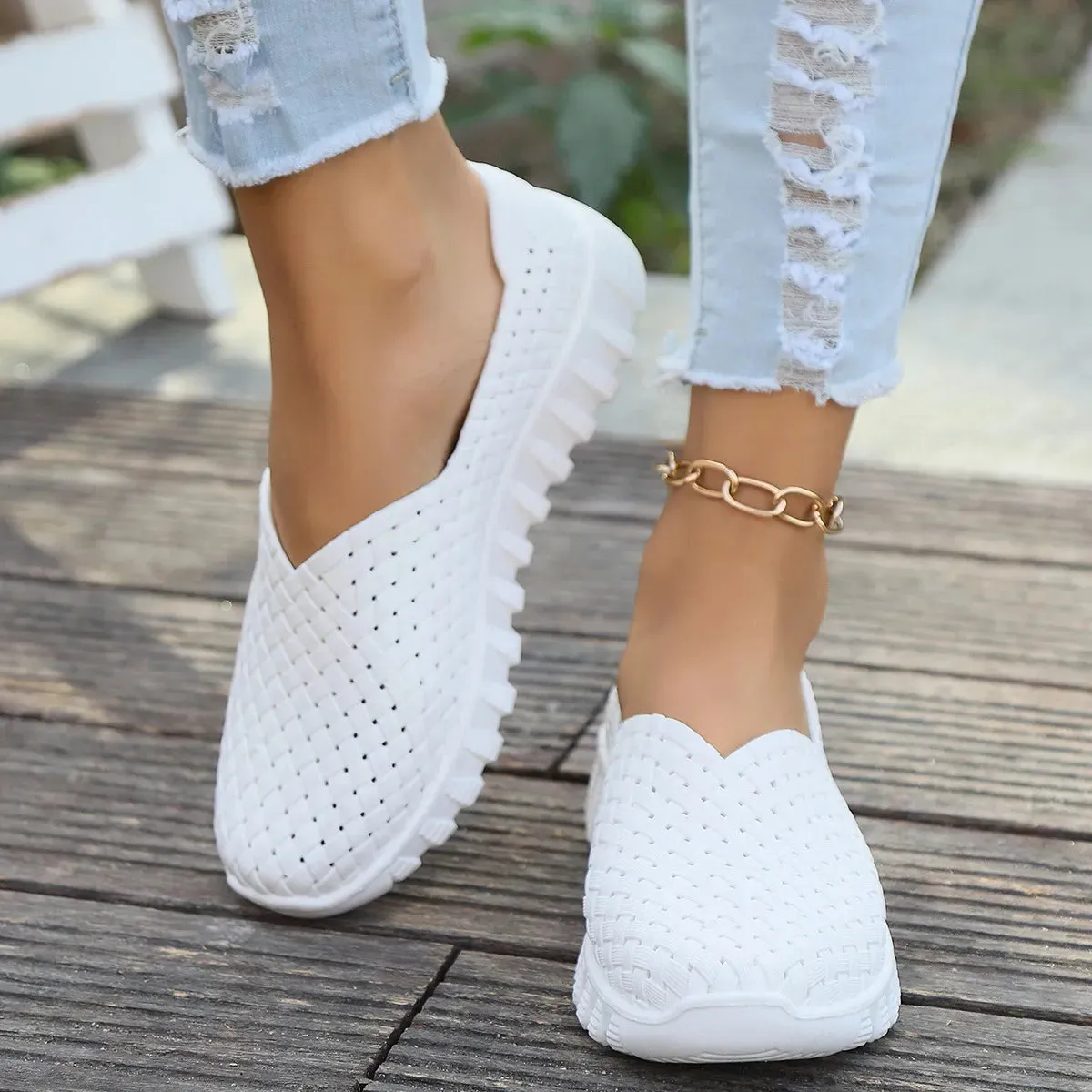 Mesh Surface Shoes Breathable One Pedal White Shoes Low Cut Sports Casual Women Pumps
