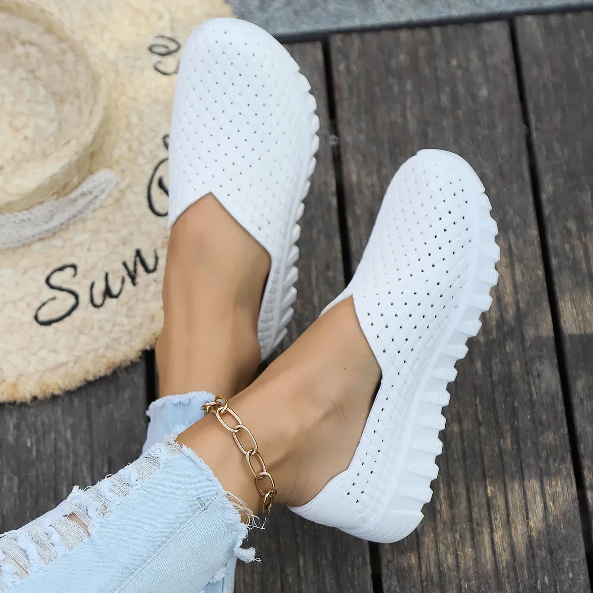 Mesh Surface Shoes Breathable One Pedal White Shoes Low Cut Sports Casual Women Pumps