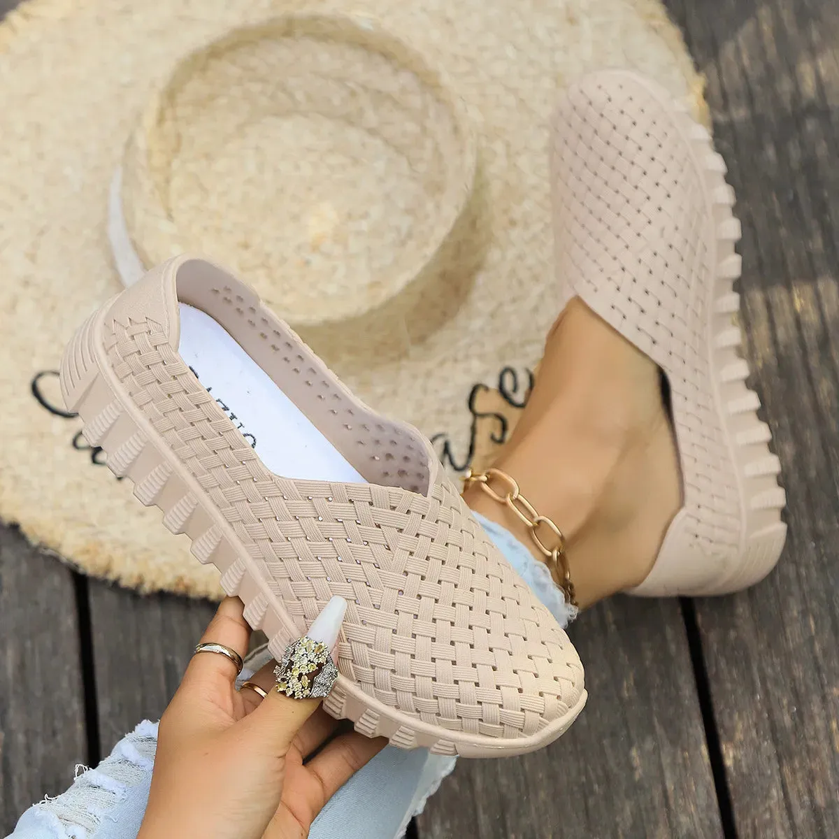 Mesh Surface Shoes Breathable One Pedal White Shoes Low Cut Sports Casual Women Pumps