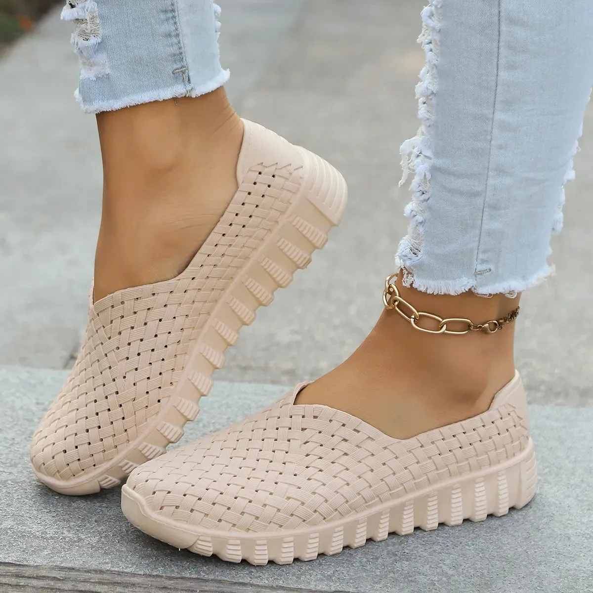 Mesh Surface Shoes Breathable One Pedal White Shoes Low Cut Sports Casual Women Pumps