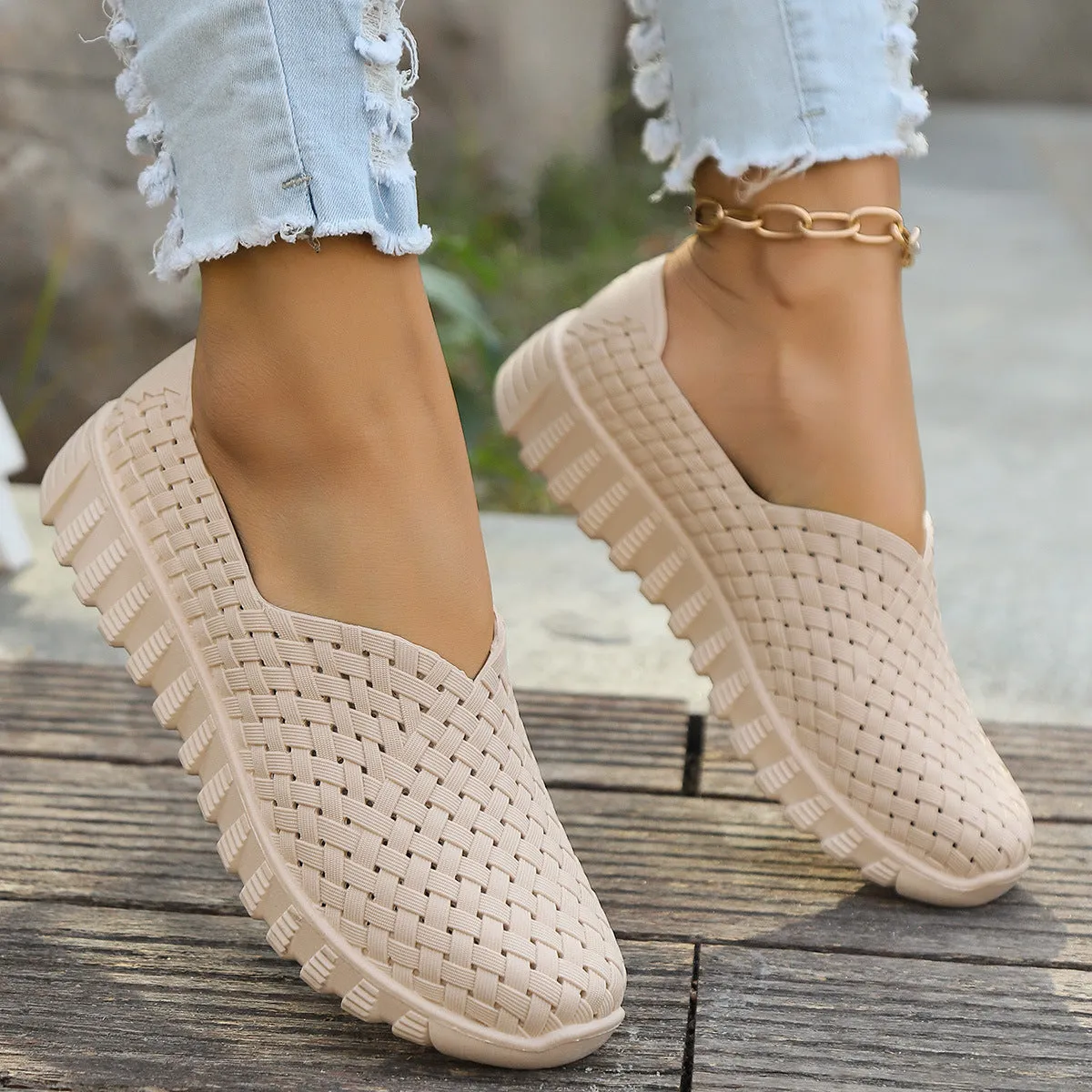 Mesh Surface Shoes Breathable One Pedal White Shoes Low Cut Sports Casual Women Pumps