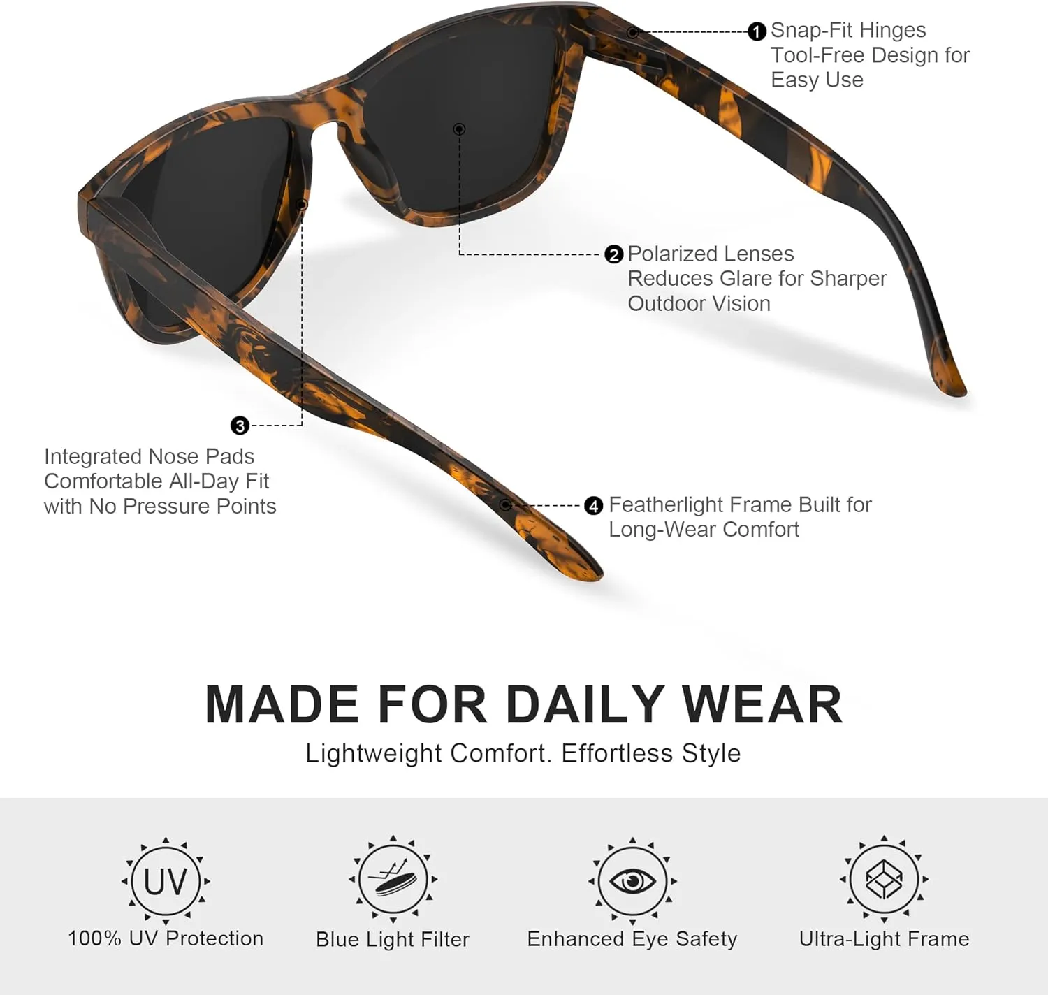 Polarized Sunglasses for Mens Womens - Fashion Men Sun Glasses Shades for Driving Golf Fishing Lightweight