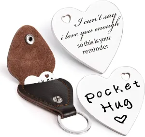 Qunrwe Pocket Hug Token,Long Distance Gifts Keepsake,Double Sided Inspirational Thinking of you Gift with Leather Keychain