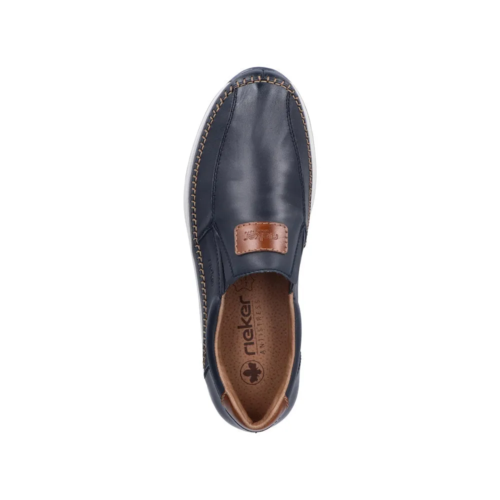 Rieker 11962-14 Titus Mens Navy Blue Leather Slip On Loafers