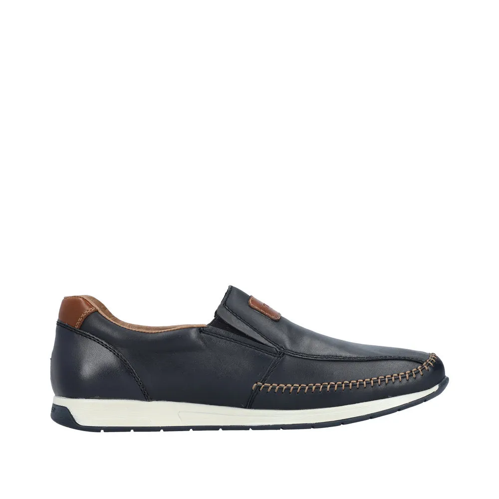 Rieker 11962-14 Titus Mens Navy Blue Leather Slip On Loafers