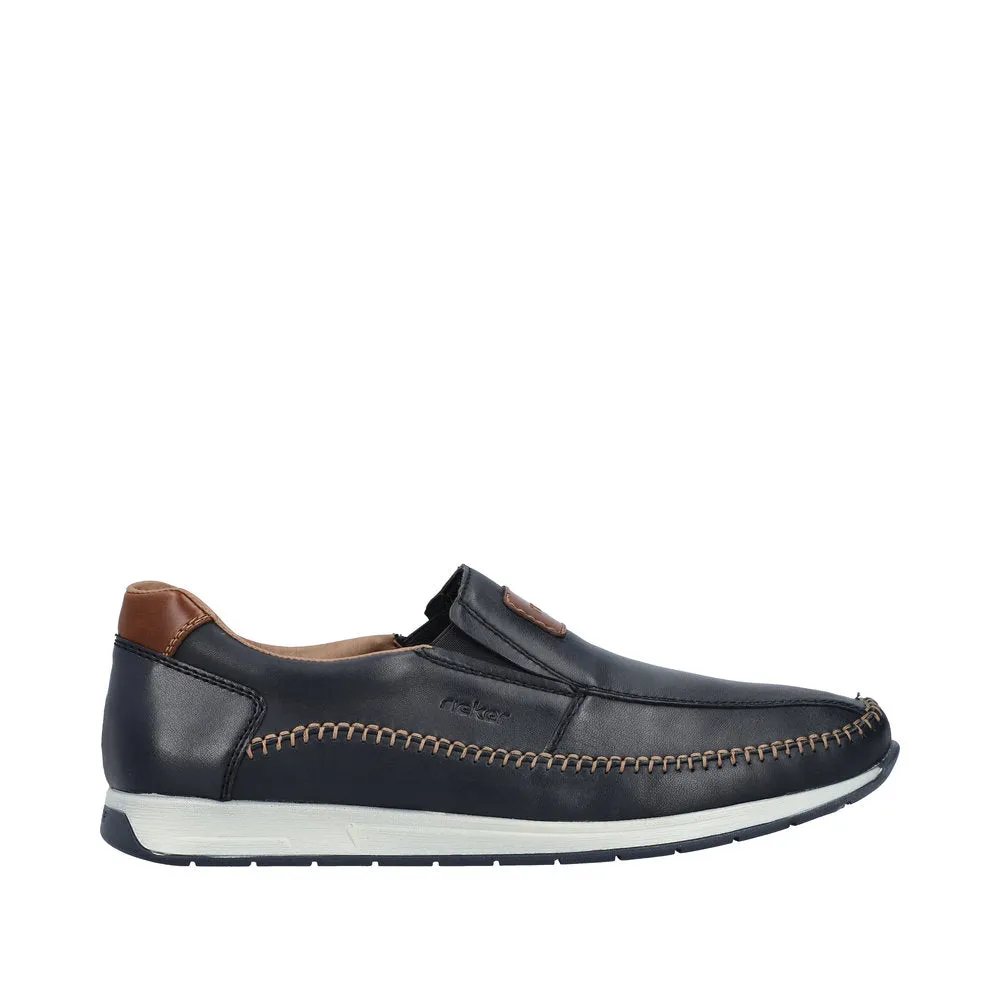 Rieker 11962-14 Titus Mens Navy Blue Leather Slip On Loafers