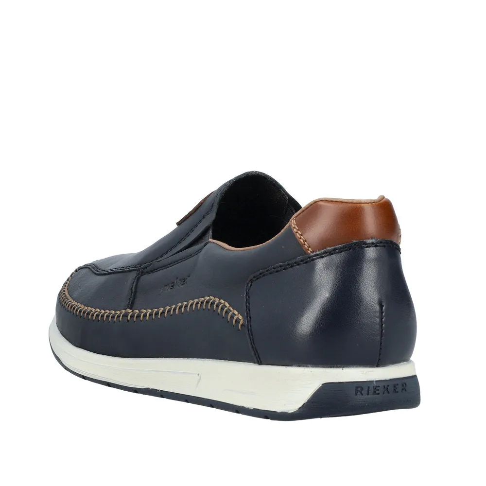 Rieker 11962-14 Titus Mens Navy Blue Leather Slip On Loafers