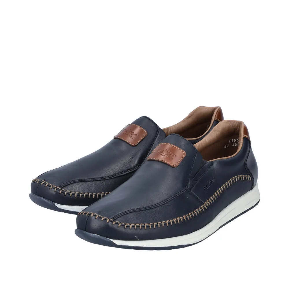 Rieker 11962-14 Titus Mens Navy Blue Leather Slip On Loafers
