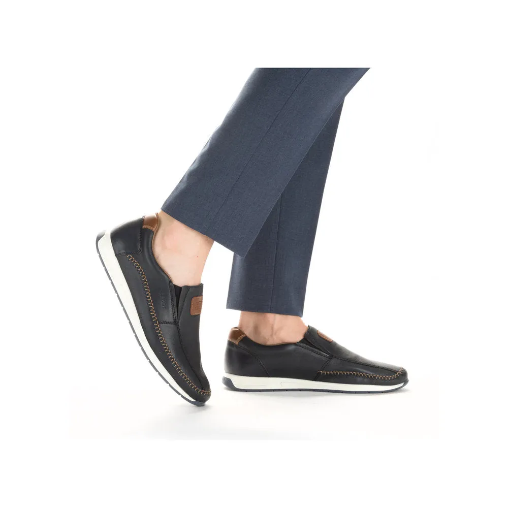 Rieker 11962-14 Titus Mens Navy Blue Leather Slip On Loafers