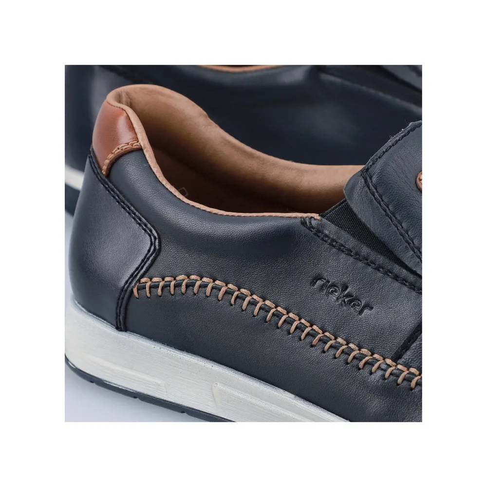 Rieker 11962-14 Titus Mens Navy Blue Leather Slip On Loafers