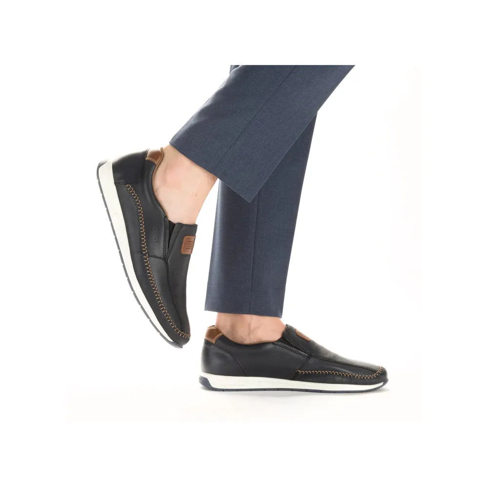 Rieker 11962-14 Titus Mens Navy Blue Leather Slip On Loafers