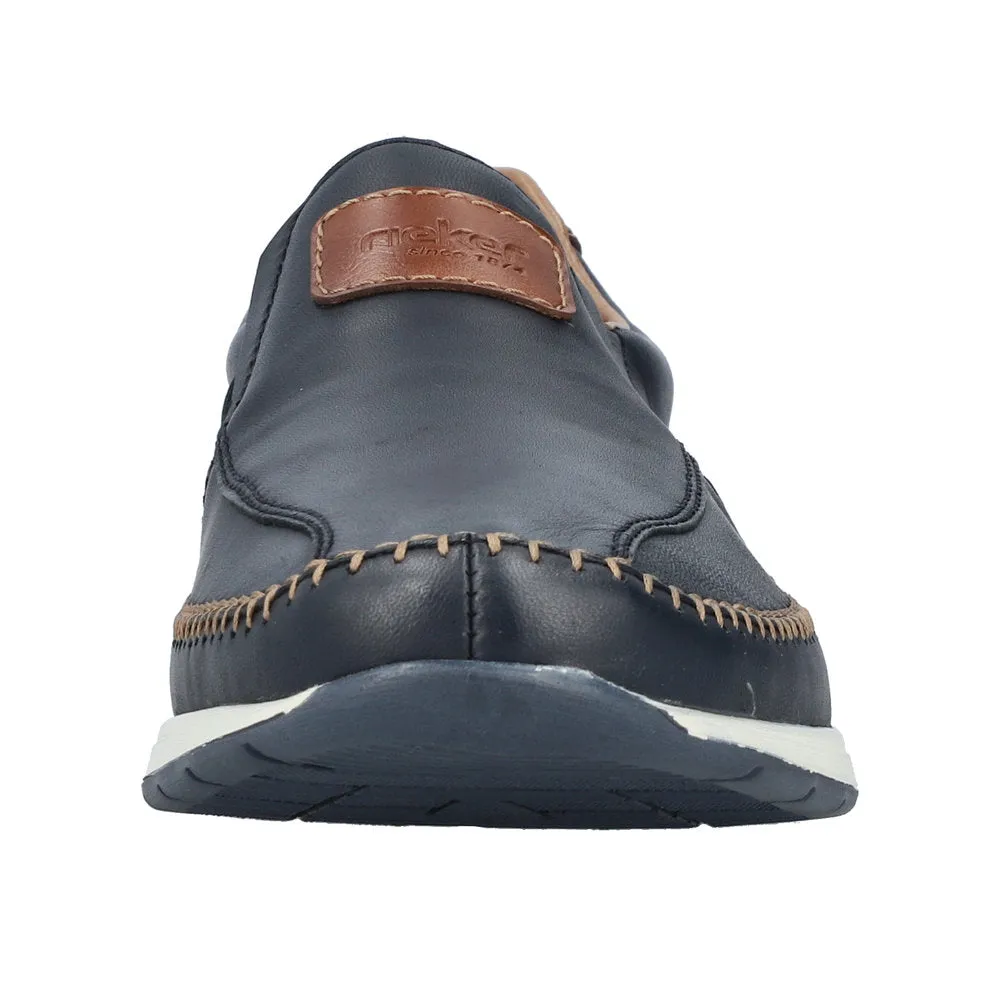 Rieker 11962-14 Titus Mens Navy Blue Leather Slip On Loafers