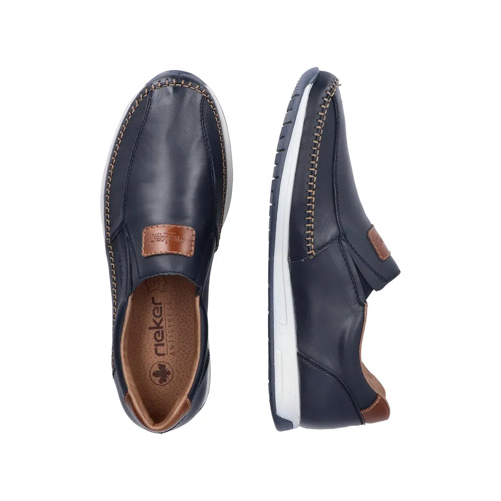 Rieker 11962-14 Titus Mens Navy Blue Leather Slip On Loafers