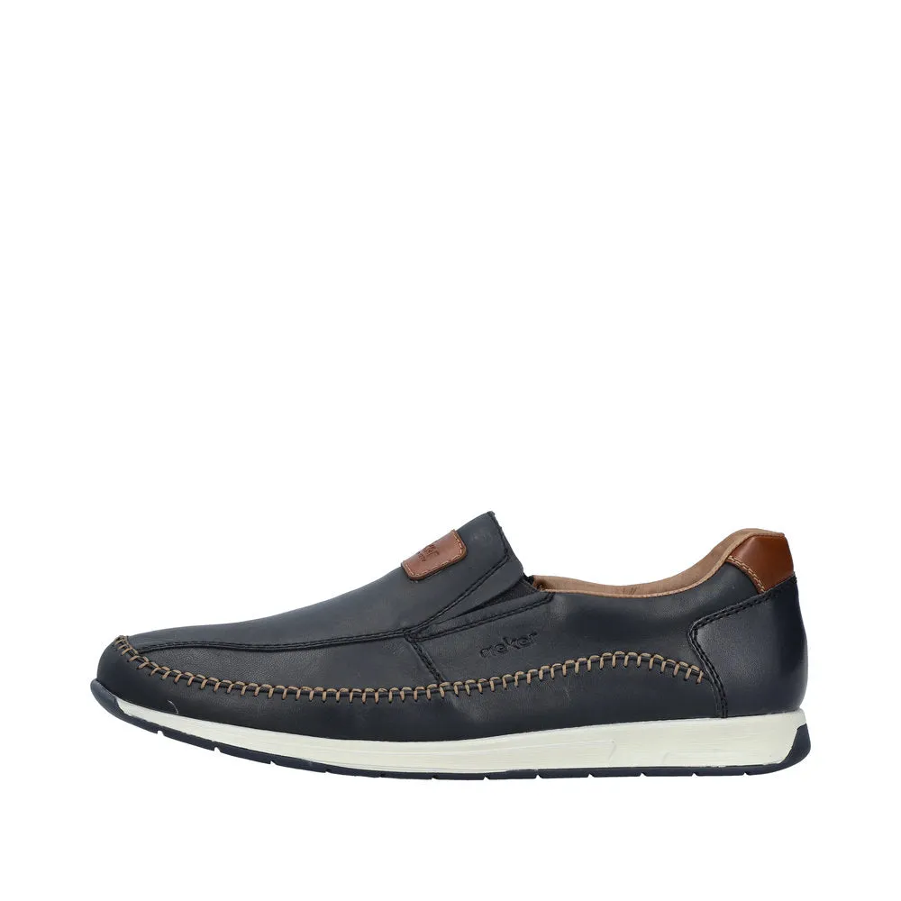 Rieker 11962-14 Titus Mens Navy Blue Leather Slip On Loafers