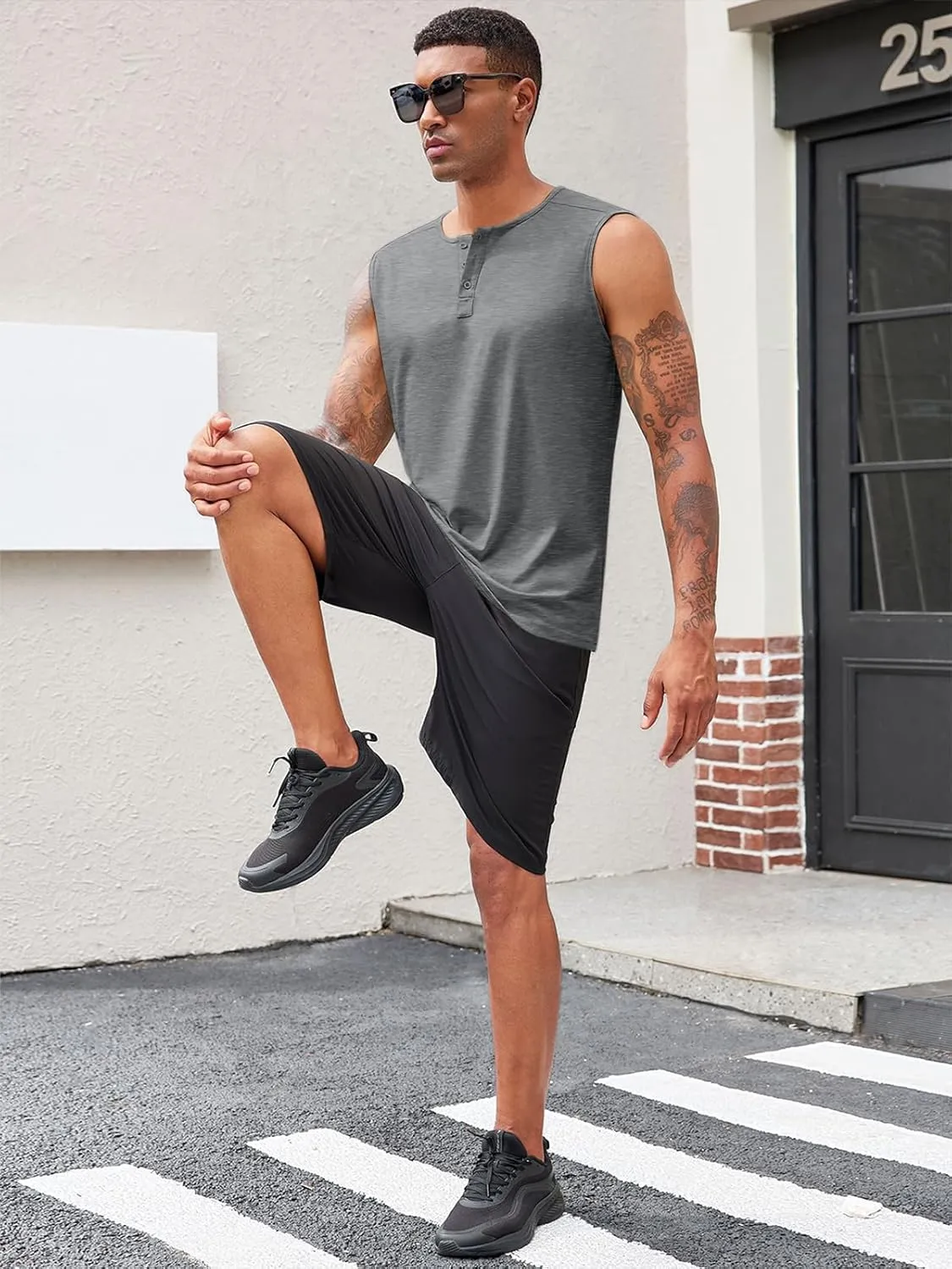 Runcati Mens Muscle Tank Tops Sleeveless Workout Gym Slim Fit Henley Shirt Casual Basic Summer Beach Tops