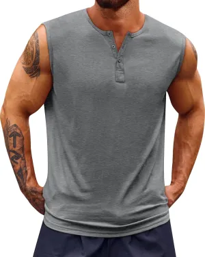 Runcati Mens Muscle Tank Tops Sleeveless Workout Gym Slim Fit Henley Shirt Casual Basic Summer Beach Tops